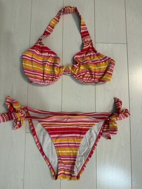 Esprit Pink, White & Red Striped Swim Top